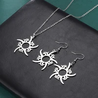 cut stainless steel snowflake sun fire pendant necklace earrings set wedding jewelry for women engagement party accessories