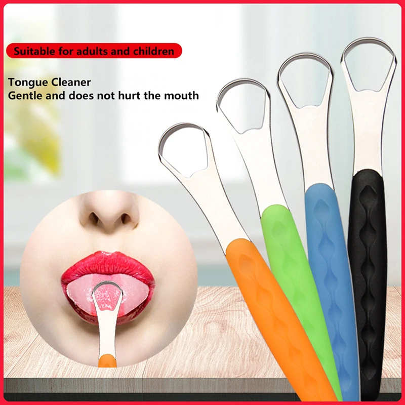 Portable Tongue Cleaner Tongue Scraper Reusable Stainless Steel Oral Mouth Brush With Travel Case Non-slip Handle