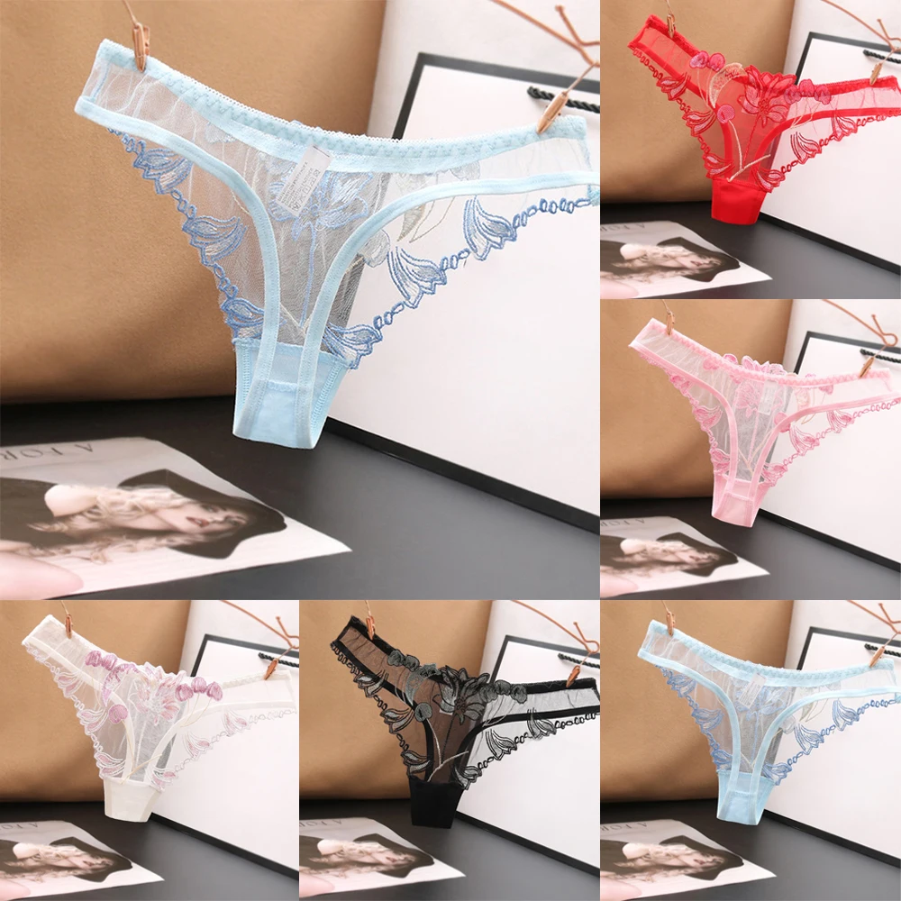 

Women Underwear Lace Mesh Breathable Briefs Underpants Thongs G-string See Throngs Semi-transparent Sexy Lingeries Ultra-thin