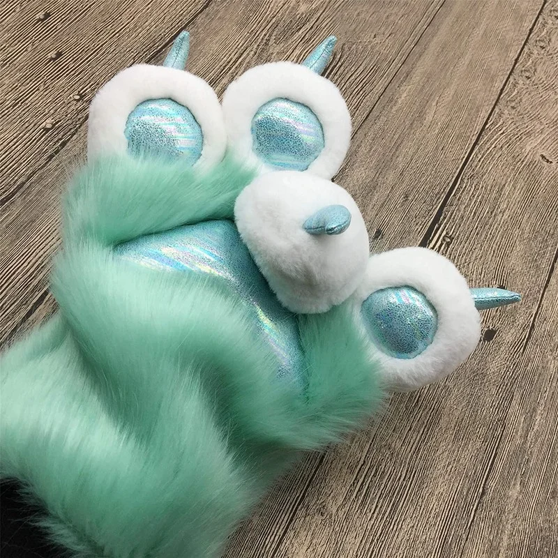 Мятно-зеленые пушистые лапы для косплея перчатки костюм Лев медведь реквизит