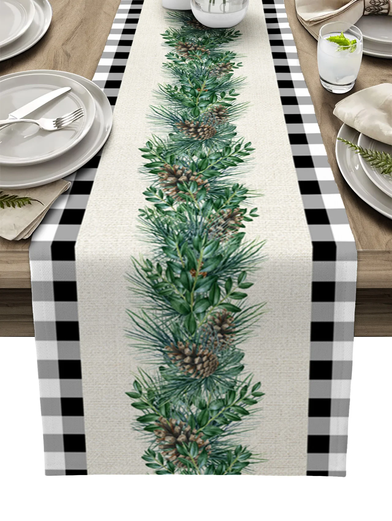 

Christmas Pine Branch Pine Cones Plaid Tablecloth Table Runner Decoration Home Decor Dinner Table Decoration Table Decor