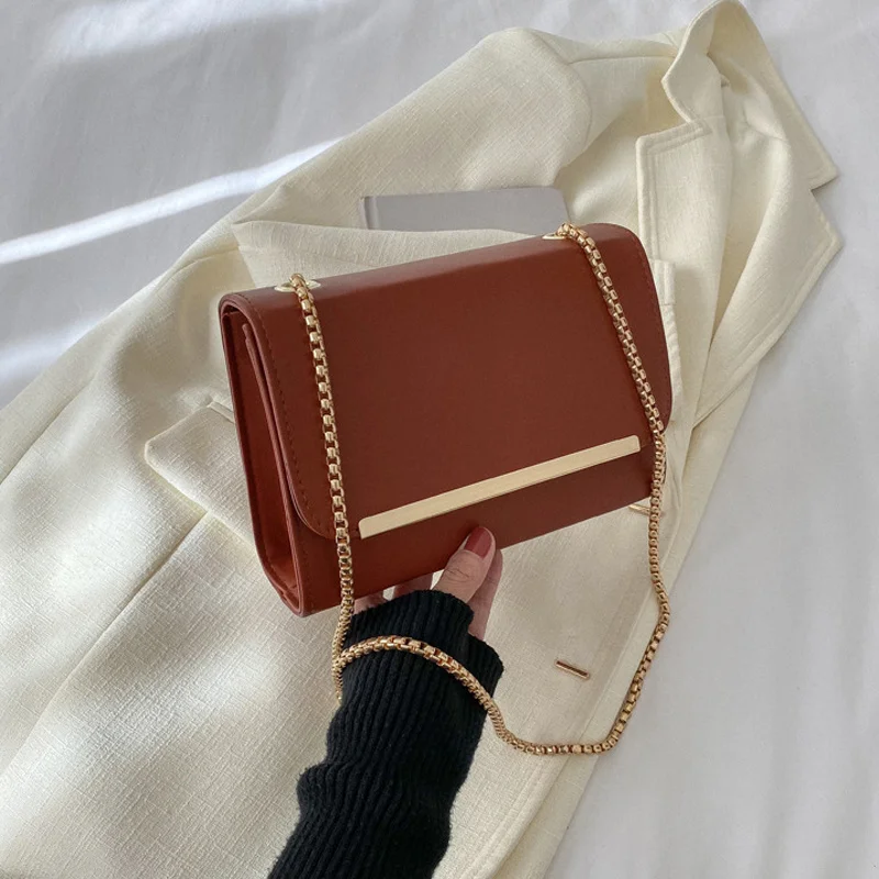 

New Solid Crossbody Bags For Women Pu Leather Square Handbags Chain Strap Ladies Shoulder Bag