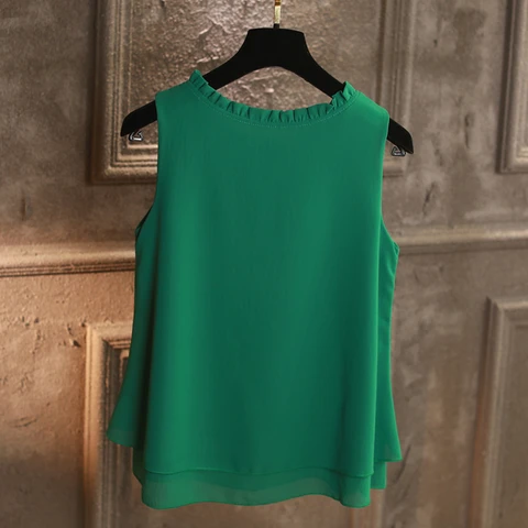 Women Blouses New Arrival Summer Women Chiffon Shirt Women Tops Sexy Blouses Beach Holiday Sleeveless Round Neck Shirt Blouse