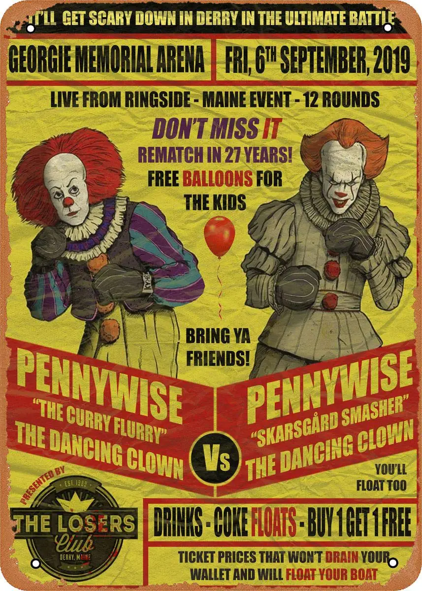 

Винтажный металлический знак Pennywise Vs Pennywise IT, ужасные значки-8x12 дюймов, жестяной знак для дома, бара, паба, гаража, декоративные подарки