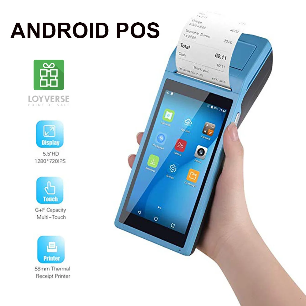 

Handheld POS PDA Terminal Android 8.1 With 58mm Bluetooth Thermal Receipt Printer 3G WiFi Mobile For Sii App，e-boleta，Loyverse