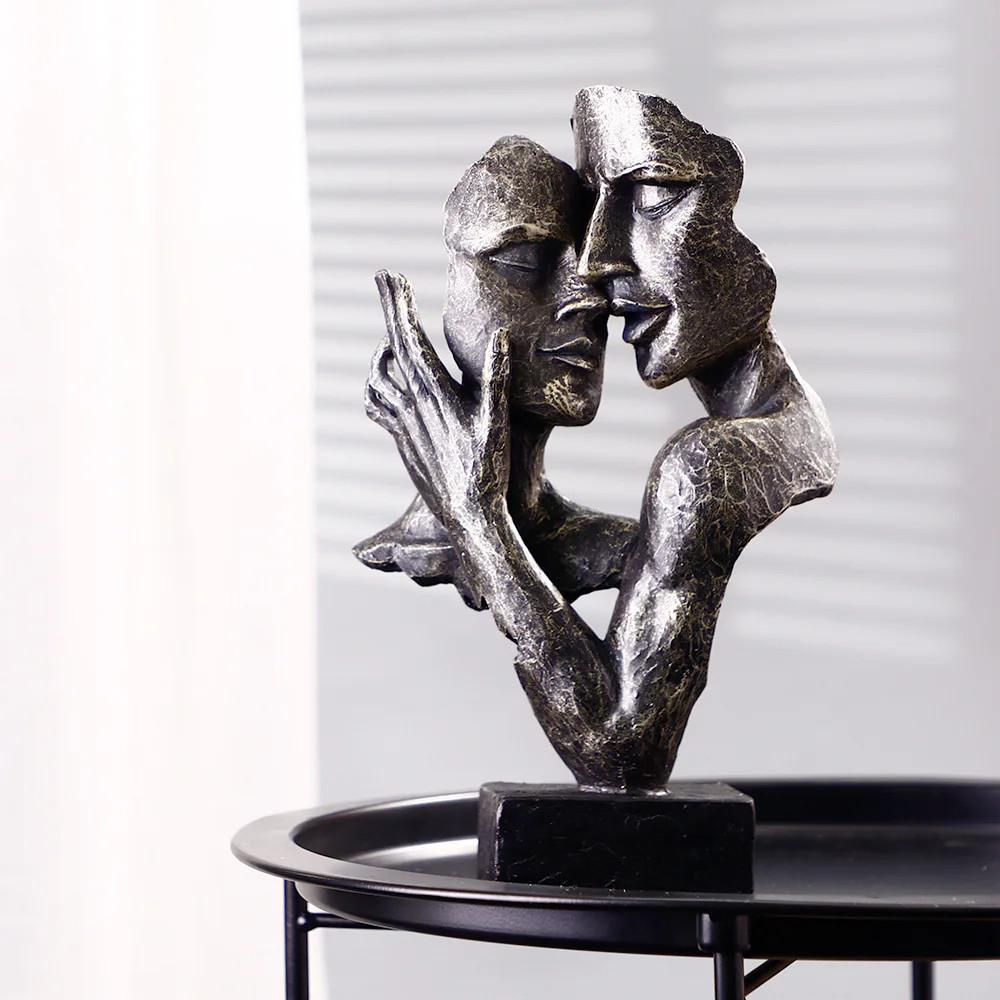 

Resin Kissing Couple Mask Statue Lover Miniature Figurines for Interior Home Desktop Decoration Romantic Sculpture Statue