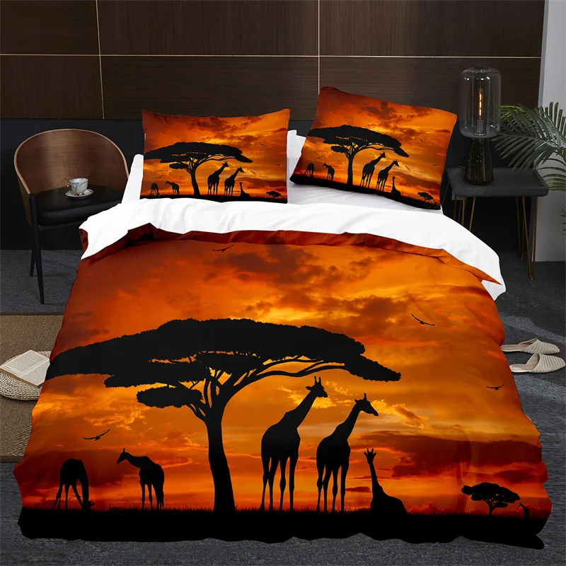 

Комплект постельного белья для девочек и мальчиков, пододеяльник с жирафом, двойное покрывало из микрофибры, чехол в стиле сафари, тропические джунгли, жирафы