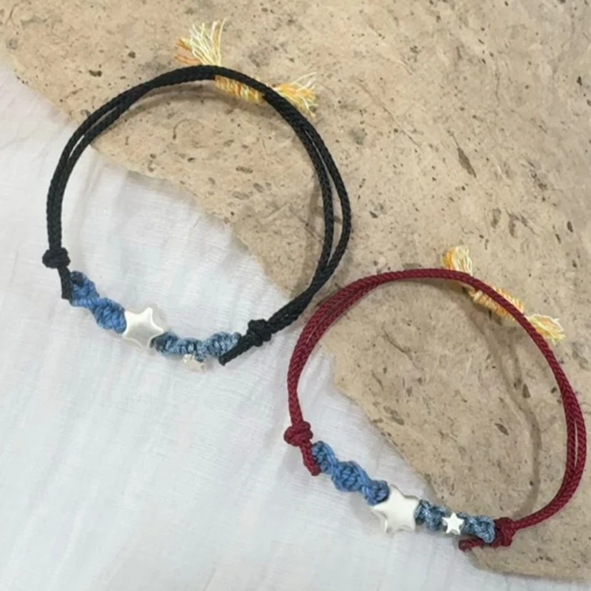 Серебряная звезда символический орнамент удачи женский браслет веревка ручной