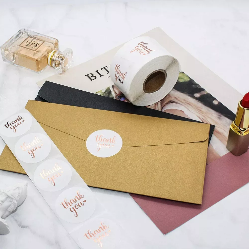 

Rose Gold Foil Thank You Sticker For Small Business Gift Seal Labels Shipping Sticker for Decoration Envelope