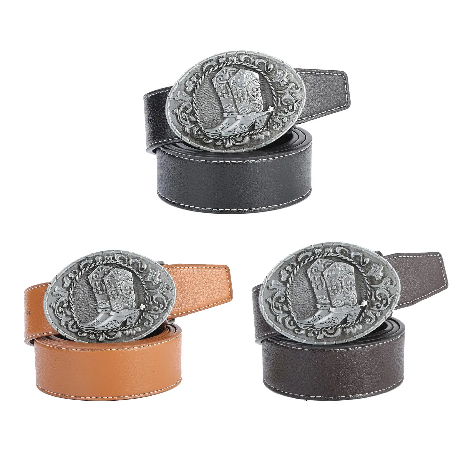 

PU Leather Cowboy Belt Accessory Classic Business Luxury Waist Strap Dress Cowgirl Belt for Father Holidays Travel Party Casual