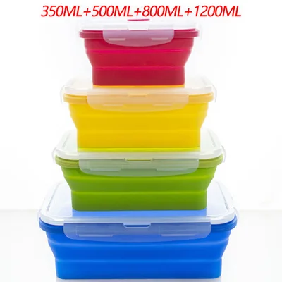 

Set Portable Microwave Bento Box Silicone Folding Lunch Portable Salad Fruit Food Container Storage Dinnerware