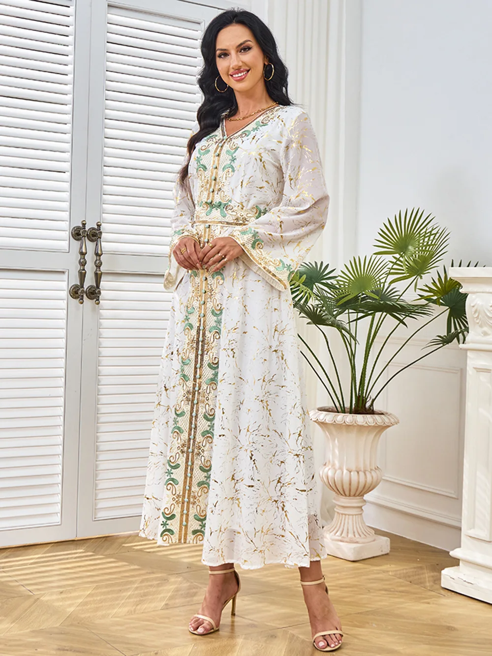 Рамадан ИД мусульманское женское белое платье с принтом Дубай Турция яркий