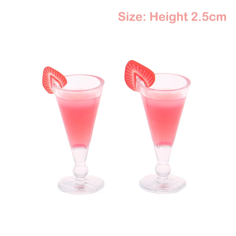 

2Pcs 1:12 Dollhouse Miniature Simulation Strawberry Juice Drink Model DIY Accessories Scene Props Goblet Bar Drinks