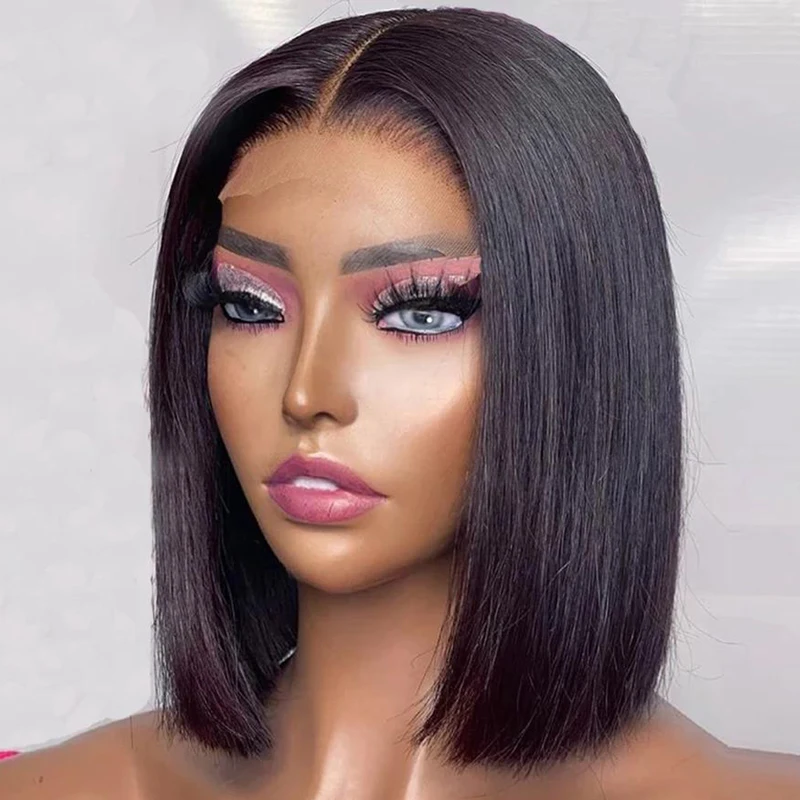 

Прямые бразильские волосы Remy с клюквой, короткий парик с Бобом, 100% человеческие волосы, парики для чернокожих женщин, 4x4, парик с кружевом, плотность 180%