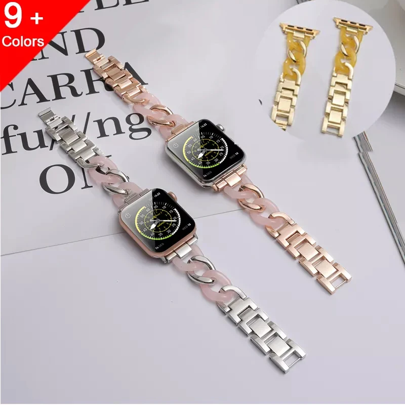 Металлический ремешок из смолы для Apple Watch Series 10 9 8 7 46 мм 41 45 40 44 42 Ремешок-цепочка