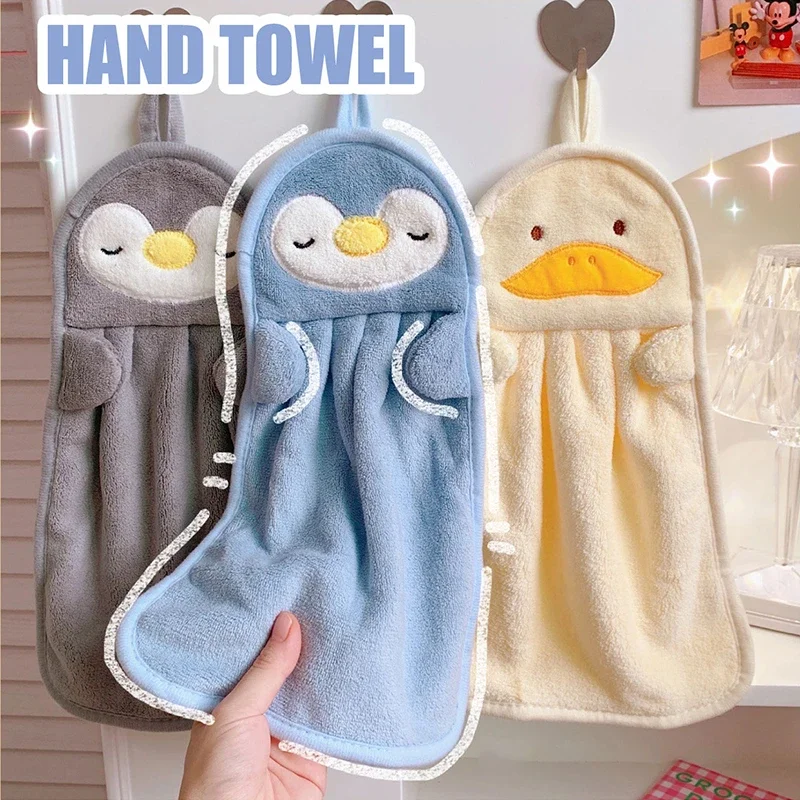 

Hand Towels Coral Fleece Anime Hanging Towel Absorbent Towels Children Hand Towels Cute Towels Penguin Duck Towels