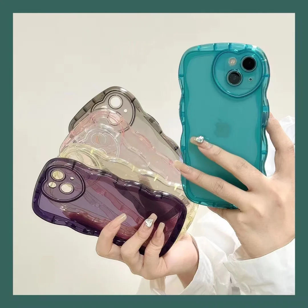 

Transparent Shockproof Bumper Phone Case For iPhone 11 12 13 Pro Max 13Pro X XR XS Max 7 8 Plus Clear Soft Candy Color Wave Case