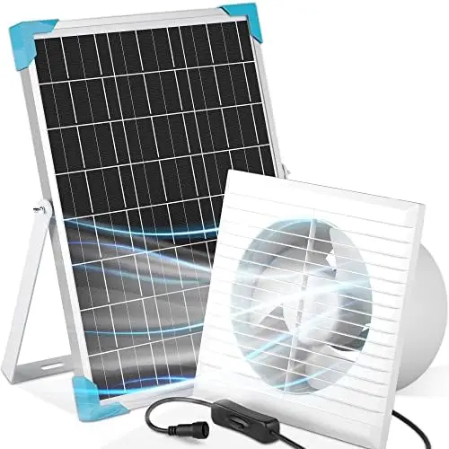 

Solar Powered Fan, 15W Solar Panel IP65 Waterproof with Solar Exhaust Fan for Greenhouse, Shed, Chicken Coop, Pet Houses, Outsid