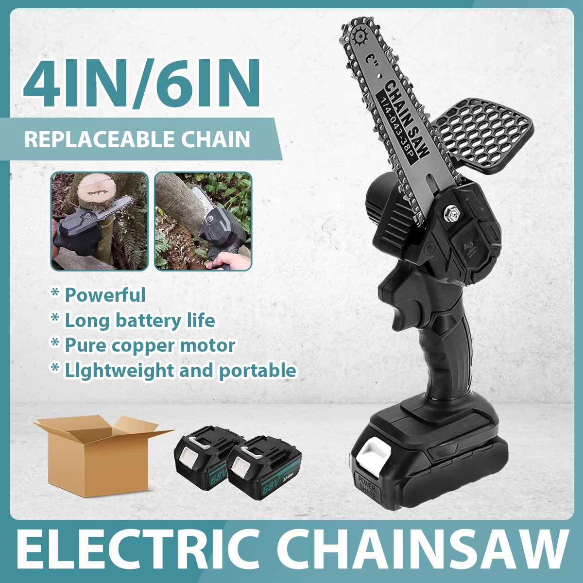 

4/6 Inch Mini Electric Saw Chainsaw 21V Pruning ChainSaw Cordless Garden Tree Logging Woodworking Cutter Tool for Makita Battery