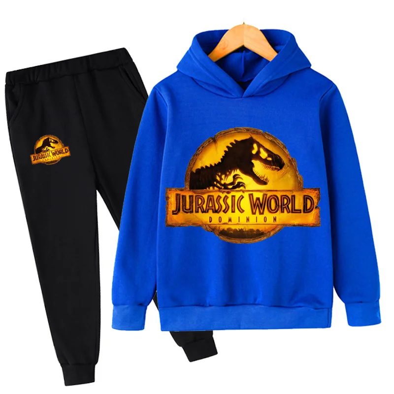 

Boys Girls Jurassic World Dominion Sets Summer Leisure Sport Hoodies + Long Pants 2Pcs/Outfits Kids Cartoon Casual Costumes Suit