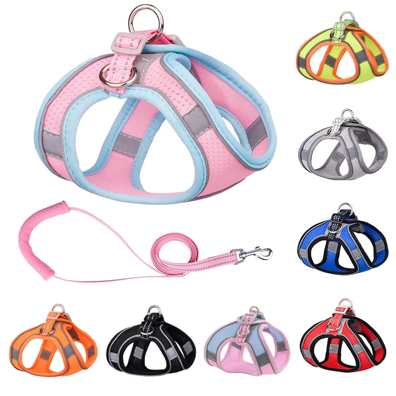 

Breathable Puppy Mesh Harness Soft Padded Dog Leash Small Dogs Cats Harness Vest Frech Bulldog Pug Chest Sraps Dog Accessories