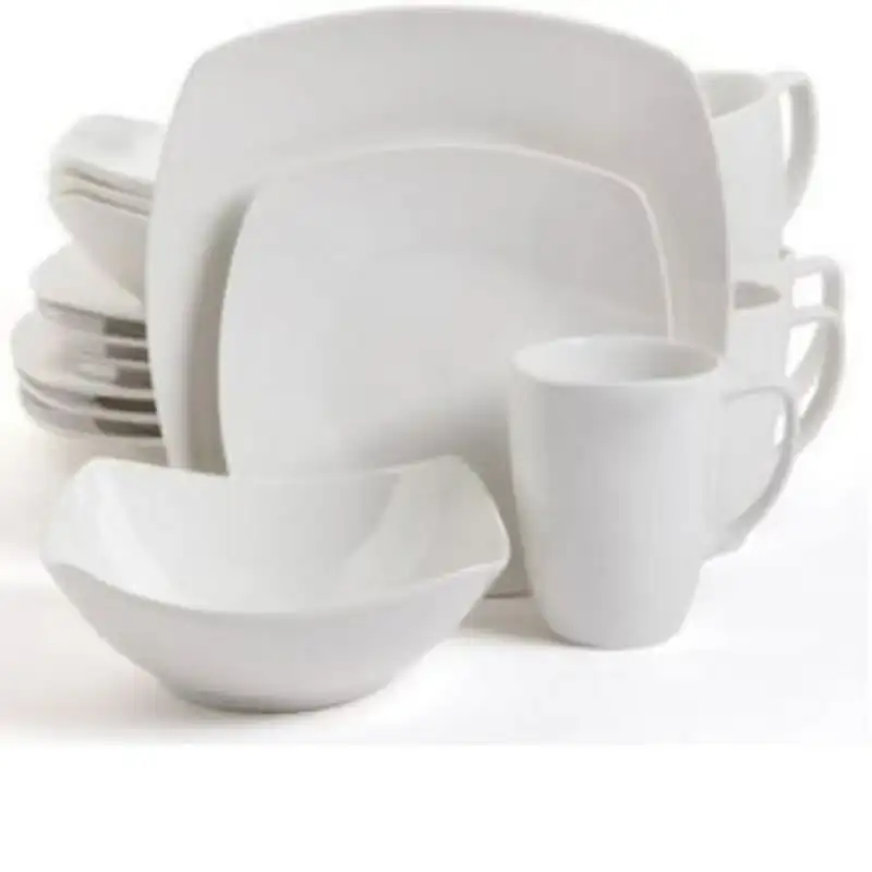 

Набор столовой посуды из 16 предметов, белый портативный прибор, Деревянная миска, пластиковые тарелки, многоразовое серебряное покрытие