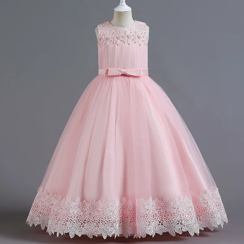 

Embroidered Beaded Kids Dresses new Girls dress for Wedding Party dress Bubble sleeve Princess long dress Girls clothingresses