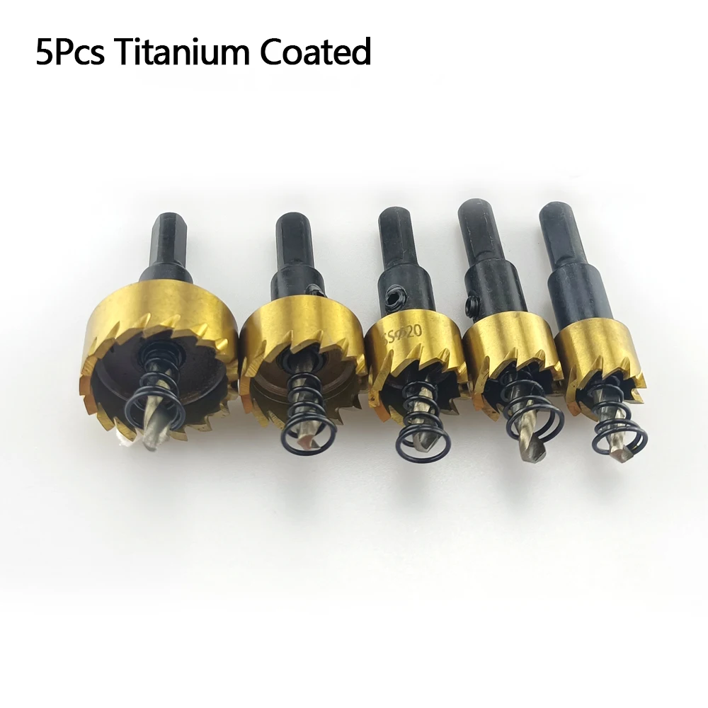 

Набор корончатых сверел из быстрорежущей стали с титановым покрытием, 5 шт., 16-30 мм