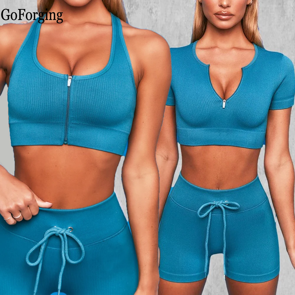 

Yoga Set Women Sports Set Gym Clothing Seamless Leggings Sports Bra Workout Shirt Fitness Shorts Long Sleeve Crop Top Yoga Suit
