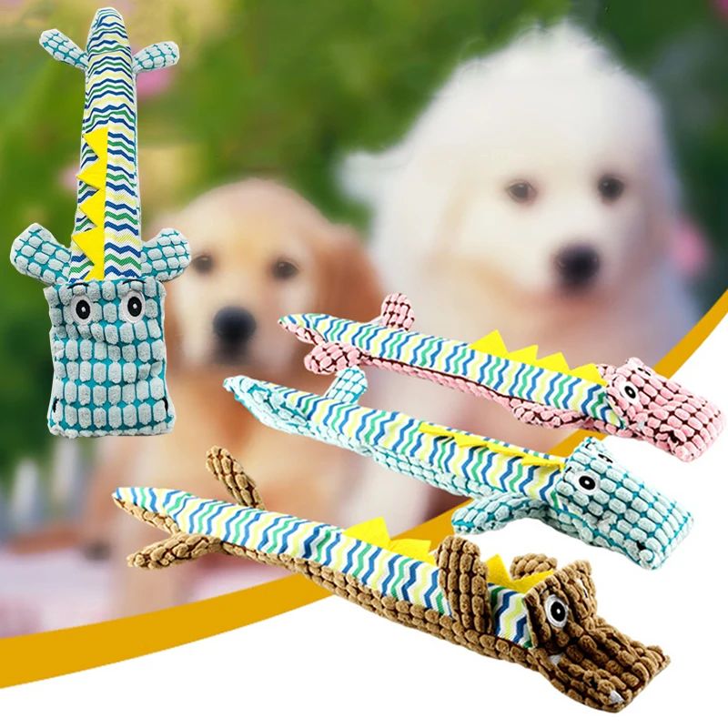 

Squeaky Toys No Stuffing Plush Dogs Chew Toy Cute Crocodile Shape Bite Resistant Interactive Pet Dog Teeth Cleaning Molar Toys