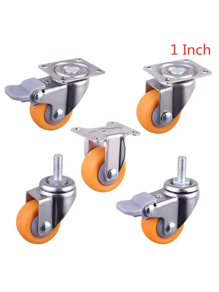 

(4 Packs) 1 Inch Screw Caster Orange PP Furniture Wheel Mute Display Cabinet Speaker