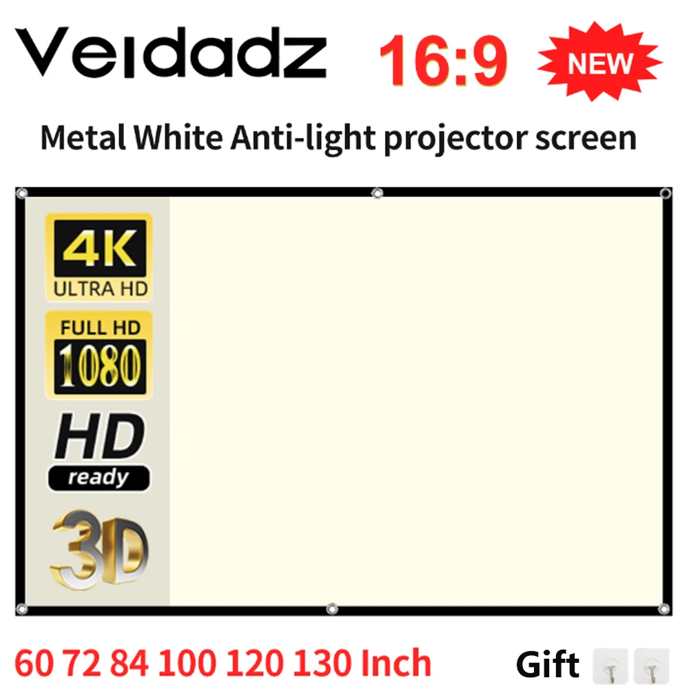 Projection Screen White Grid Anti-Light 160 ° Viewing Angle 130 120 100 inch Projector Screen for Movie or Office Presentation