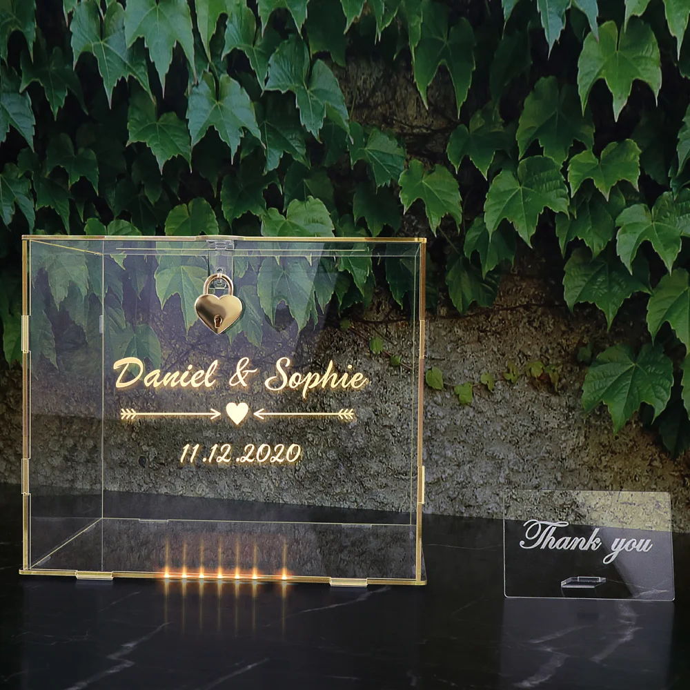 Personalized Card Box Wedding DIY Acrylic Clear Box with Lock Sign for Wedding Reception Graduation Birthday Party Baby Shower