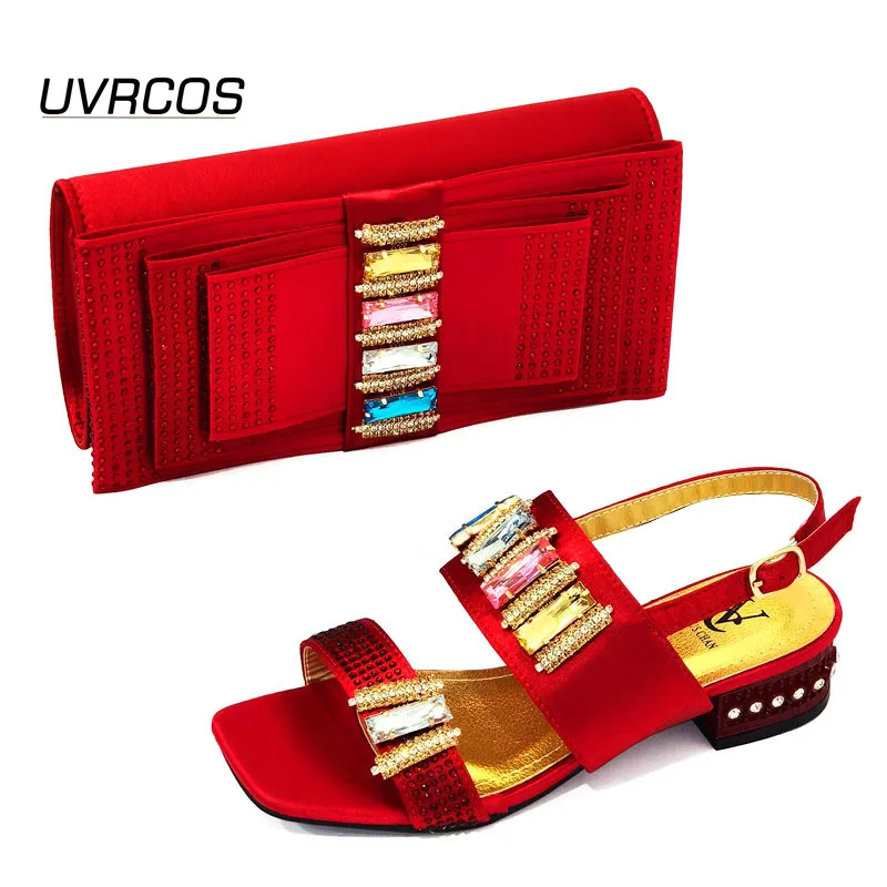 

Hot Selling Italian Design Butterfly-Kong Style Colorful Crystal Decoration Red Color Party Women Shoes and Bag Set