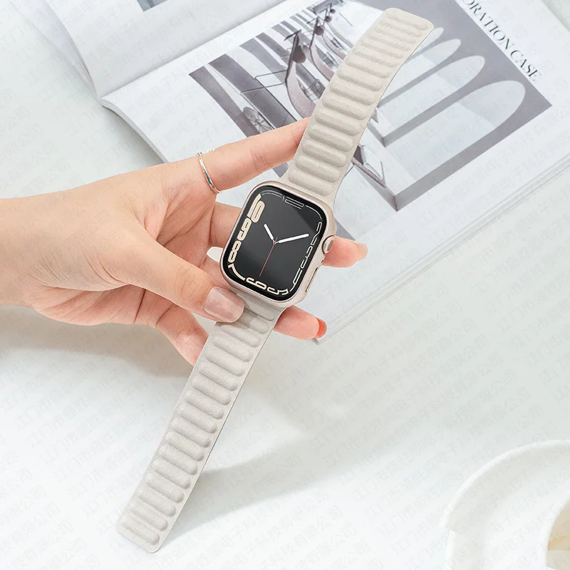 Case + Leather Link For Apple watch strap 41/45mm 44/40mm band original Magnetic Loop bracelet iWatch seires 7 6 SE 5 4 3 |