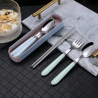 23pcs imitation ceramic handle cutlery set portable travel tableware stainless steel fork spoon chopsticks kitchen accessories