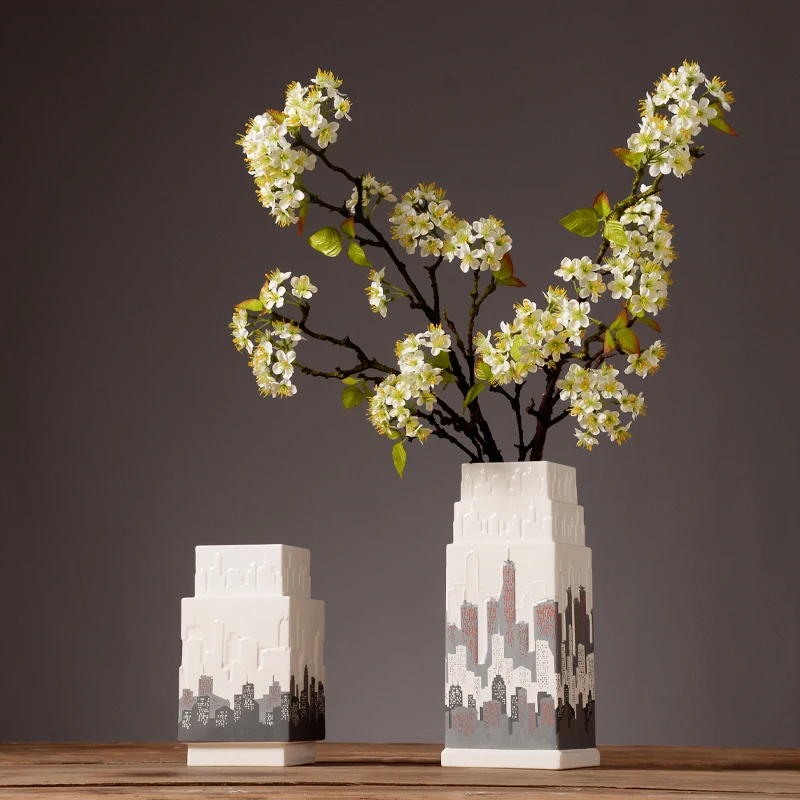

Лаконичные керамические модные городские небоскребы ваза для цветов горшок домашний Декор ремесла для комнаты свадебное украшение фарфор...
