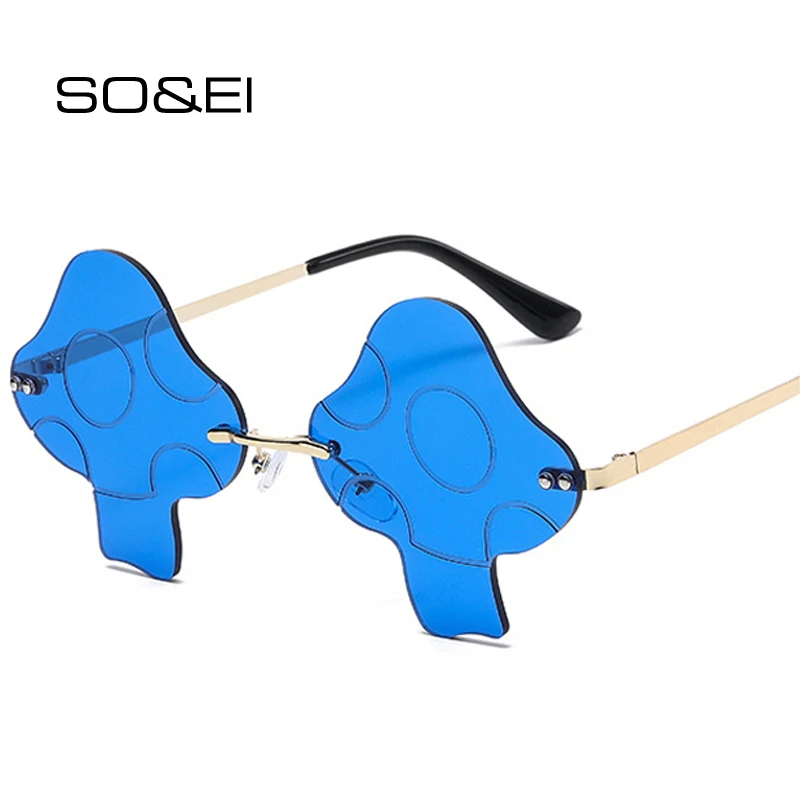 

SO&EI Retro Unique Irregular Sunglasses Women Fashion Rimless Clear Ocean Lens Men Shades UV400 Purple Pink Sun Glasses