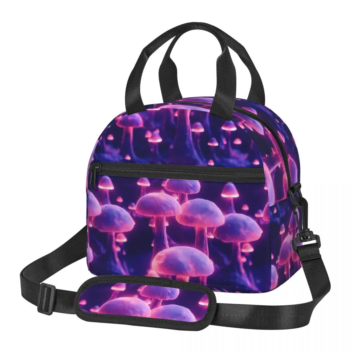 

Magic Mushroom Lunch Bag Purple Mushrooms Print Cute Lunch Box Picnic Portable Tote Food Bags Print Cooler Bag