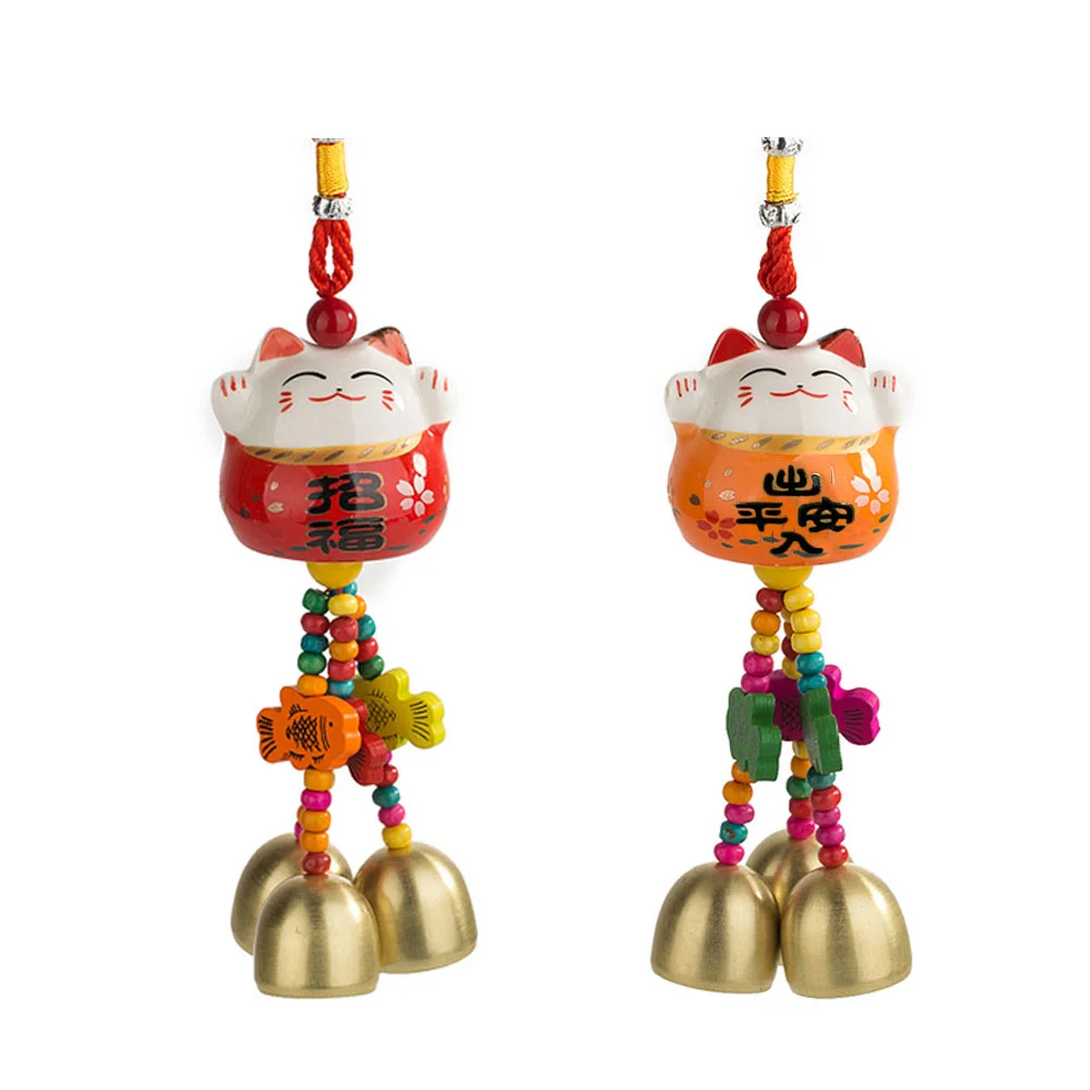 

Cat Wind Chimes Lucky Hanging Pendant Car Charm Japanese Figurine Outdoors Windchimes Neko Maneki Decor Fengshui Bells Ceramic