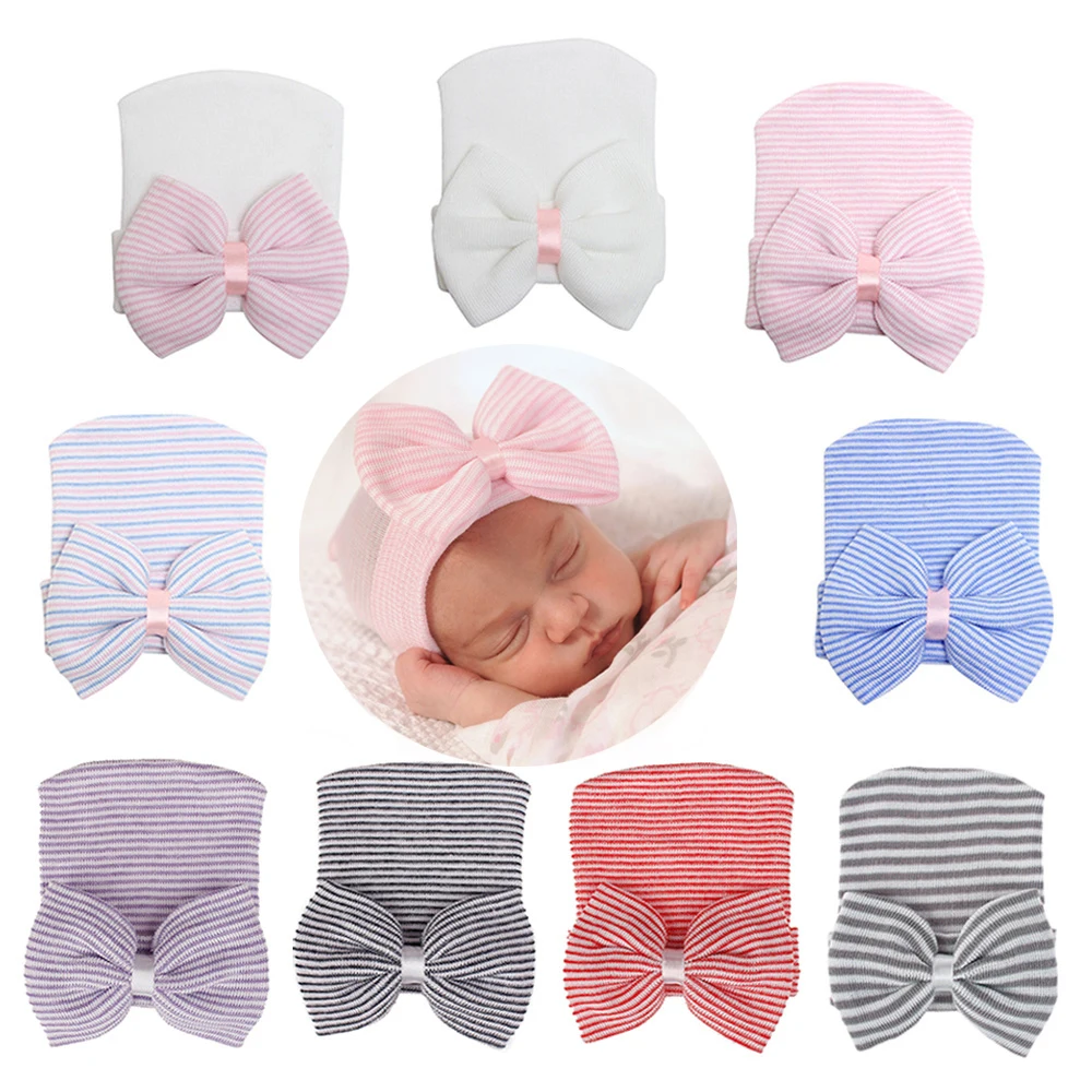 

Шапка-бини для новорожденных с большим бантом и защитой от царапин