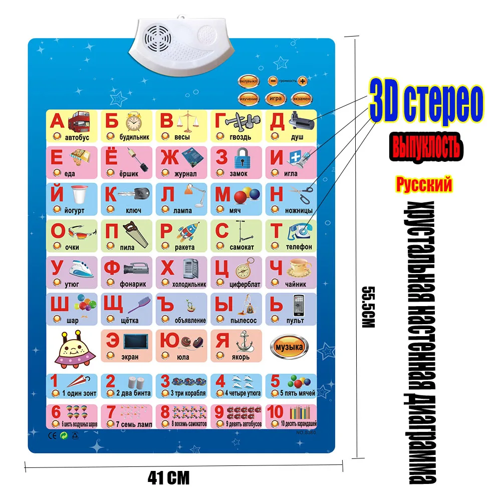 

Russian Language Learning Baby Education Machine Toy Alphabet Music Phonic Wall Hanging Chart Gift