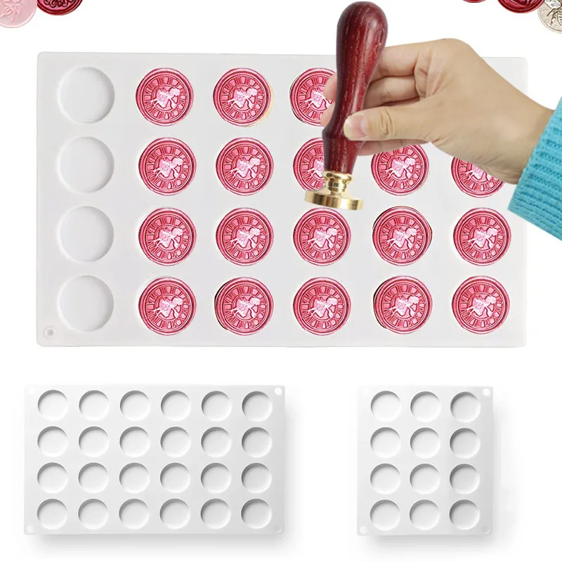 

1PC 12/24 Cavity Silicone Mold Wax Seal Stamp Baking Muffins Molds Round Wax Sealing Pad Mat for DIY Cake Decorating Tools