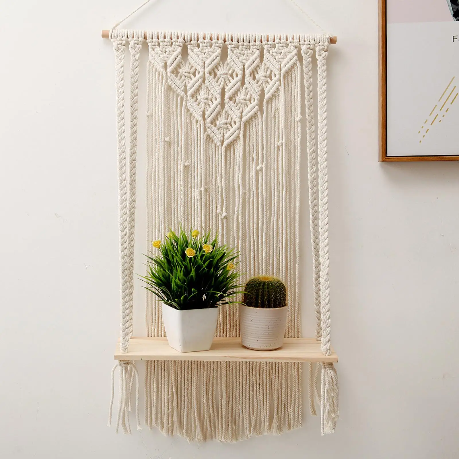 

Bohemian Tapestry Wall Shelf Wall Hanging Display Rack Wood Shelf Decoration
