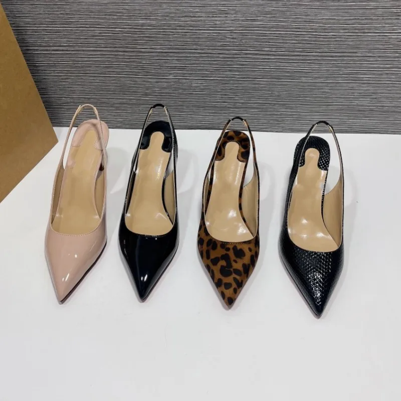 Europe and America 2023 Spring/Summer New Pointed Back Hollow Slim Heel High Heel Shoes Large Women's Sandals