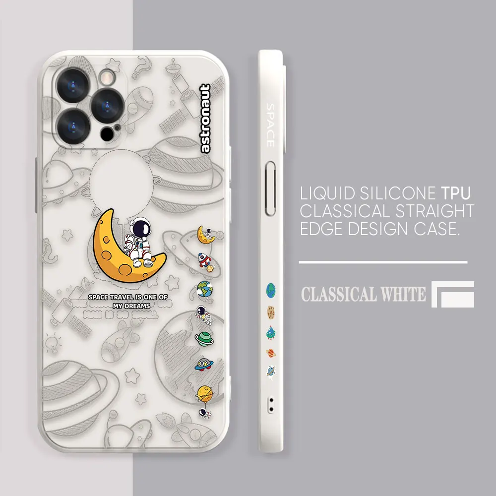 Case For Apple iPhone 14 13 12 11 Pro XS Max Mini X XR SE 7 8 6 6S Plus Case Funda Cqoue Shell Capa Cartoon Minimalist Astronaut