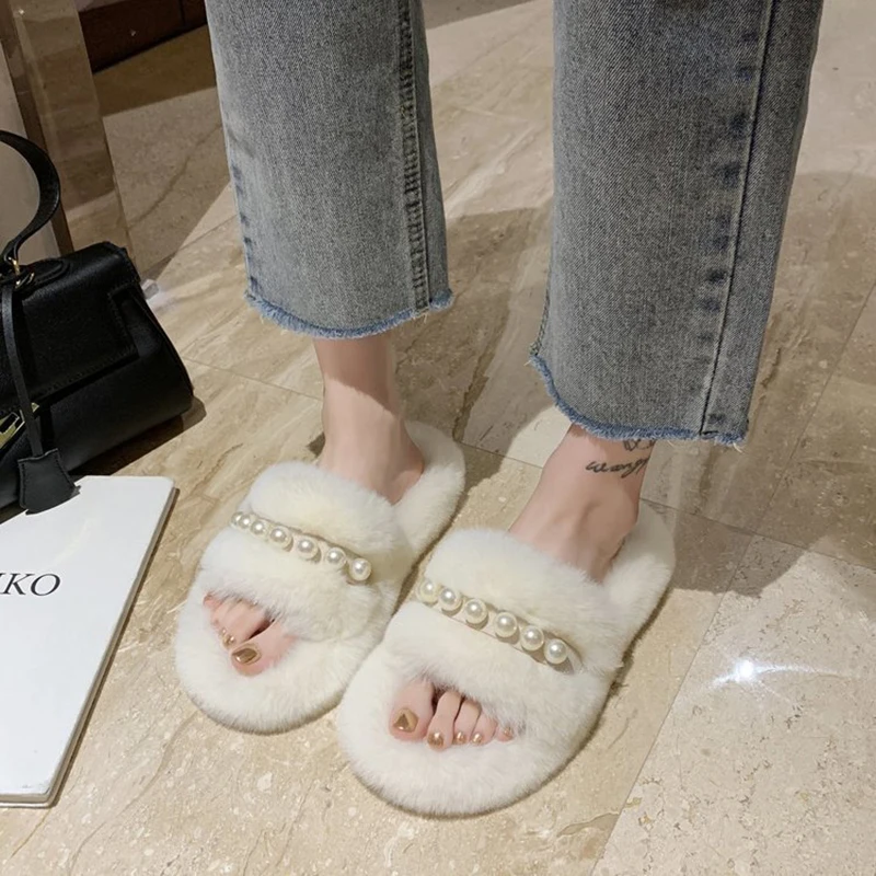 

Slipper Women 2022 Autumn And Winter New Fashion Wear Wool Shoes, Versatile Korean Home Summer Ppearl Cotton TX-07