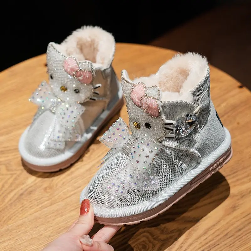 

Зимние сапоги для девочек с героями мультфильмов Sanrio Hellokitty зимние плюшевые утепленные детские хлопковые противоскользящие Сапоги