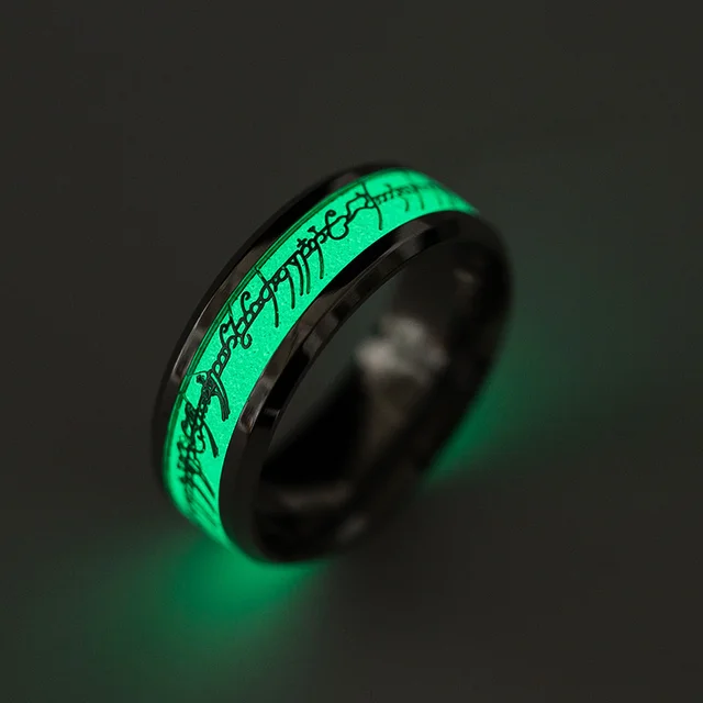 Luminous Letter Rings Figure For Men Titanium Steel Retro Glow In Dark Fluorescent Jewelry Gift Metal Band Ring Anillo Hombre 1