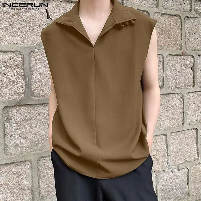 

INCERUN Tops 2023 Chinoiserie Men's Panbuckle Mock Collar Pullover Vests Stylish Well Fitting Solid Comfortable Waistcoat S-5XL